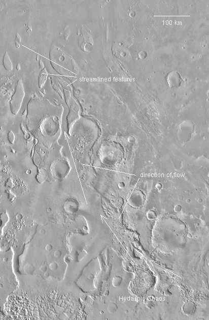 As seen from the 1972 probe the Mariner 9, Mars was covered in outflow channels which were formed by catastrophic floods with distinctive flow features such as teardrop-shaped tails and islands.